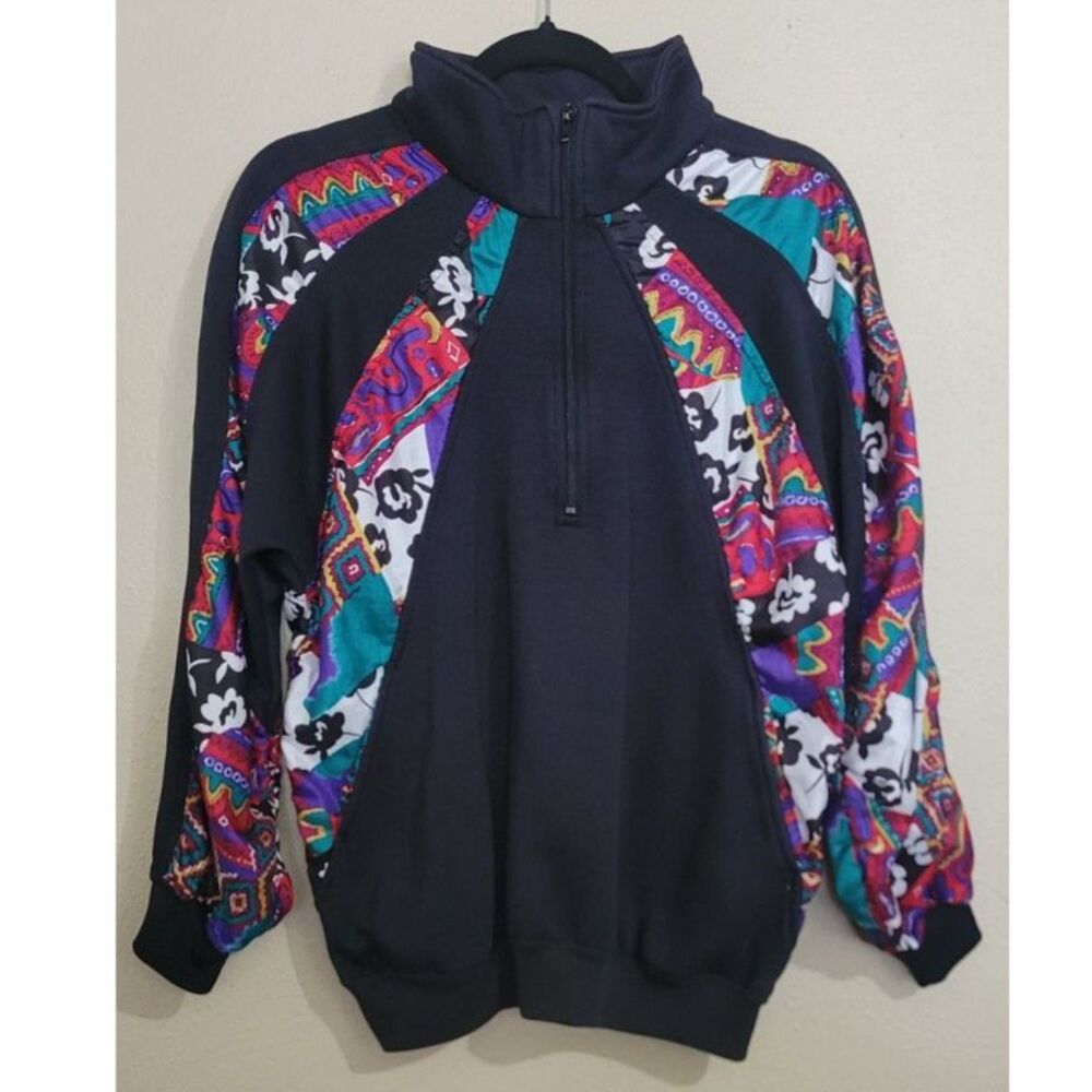 Vintage Bocoo 90s Quarter-Zip Sweatshirt Bold Multicolor Geometric Size L Retro